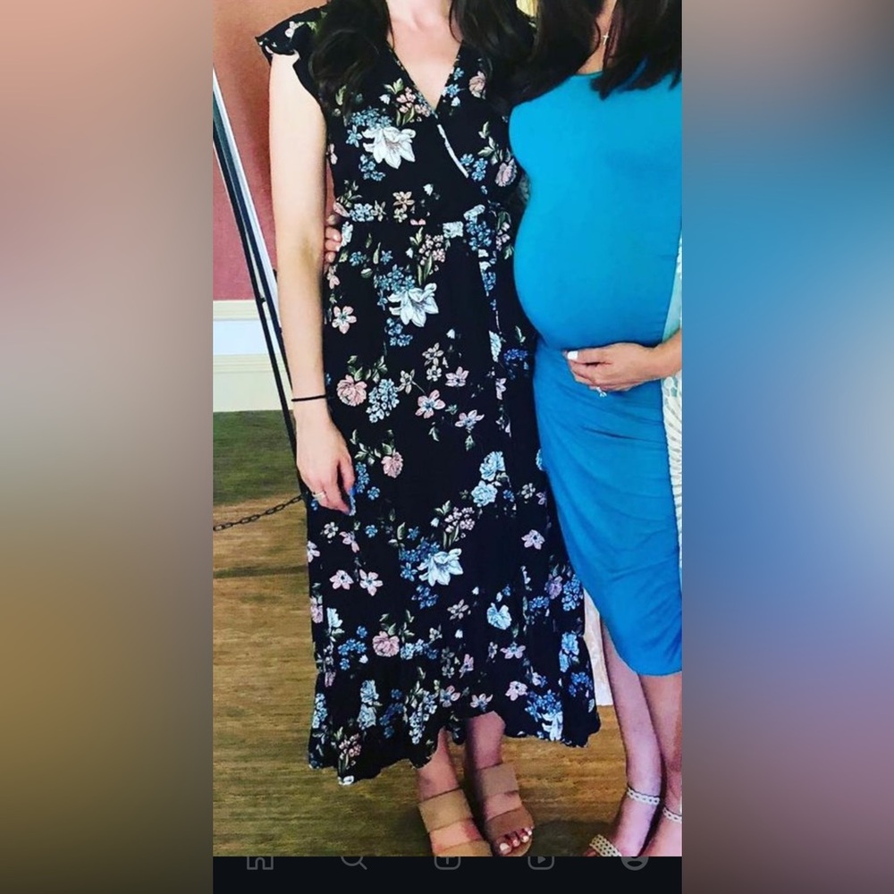 Nordstrom floral midi dress size small ruffled sleeves and pockets